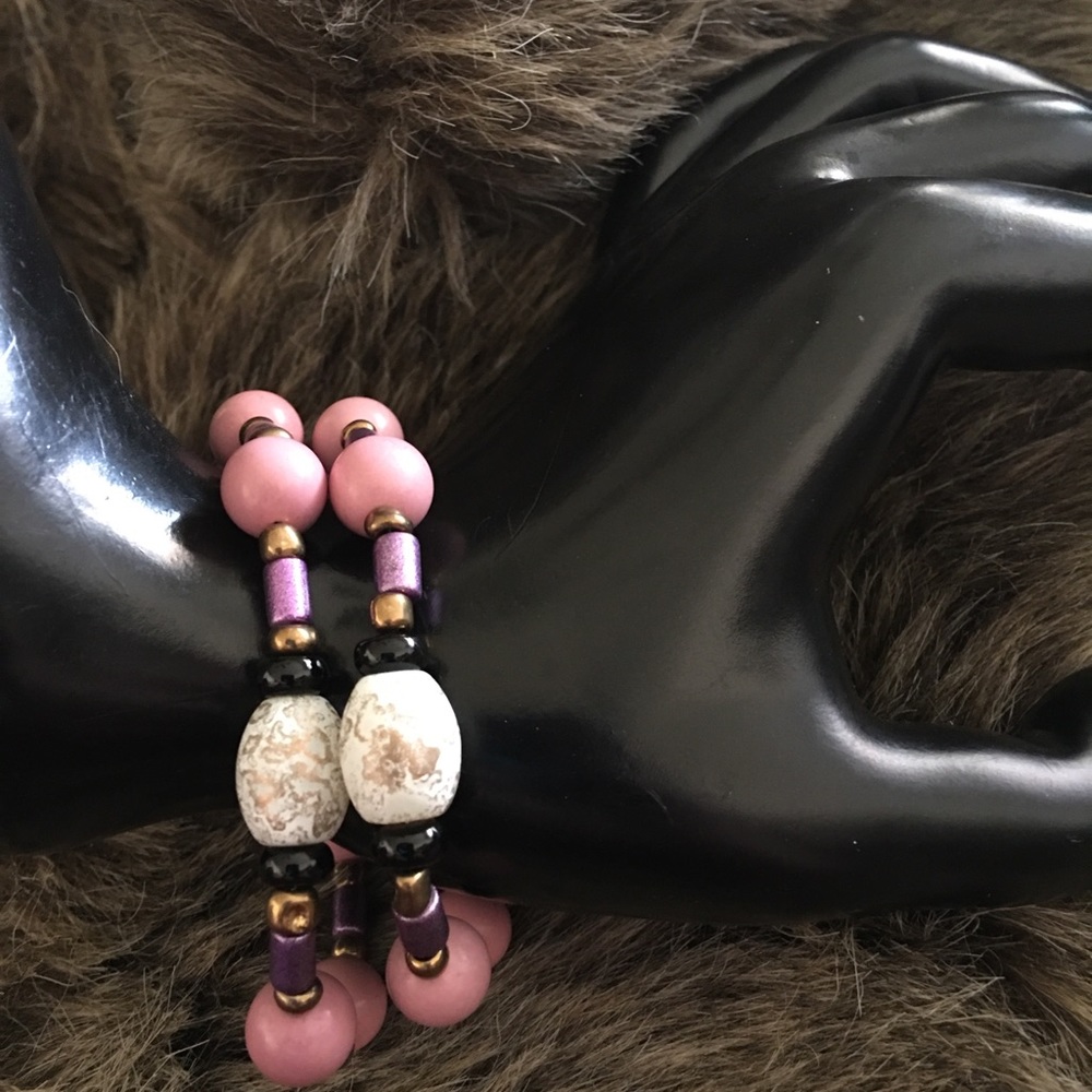 Genuine marble stone beaded bracelet copper toggle